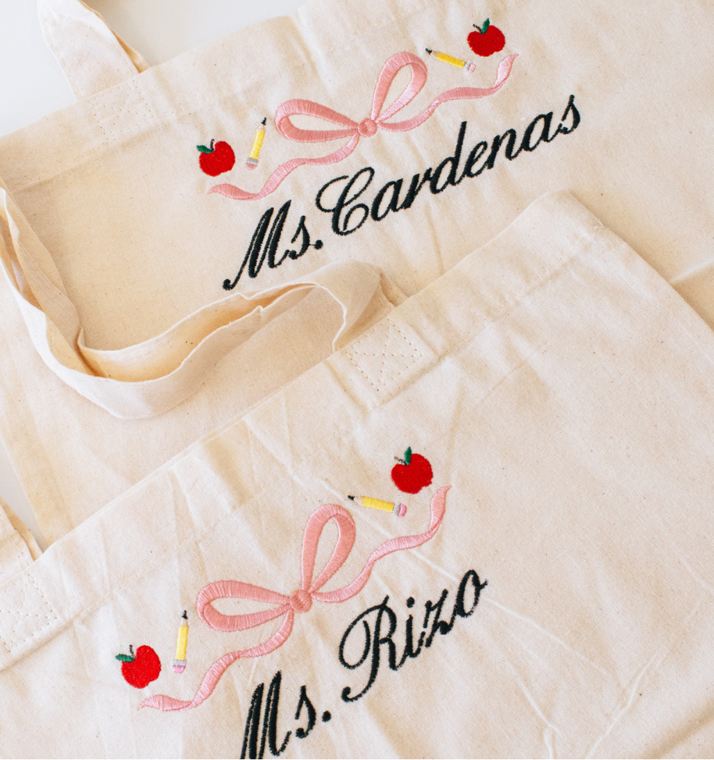 Custom Embroidered Light Weight Book Bag | Teacher Appreciation Book Bag