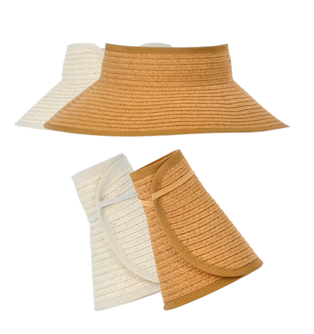 Custom Embroidered Packable Straw Sun Visor | Personalized Foldable Beach Visor with Shadow Monogram