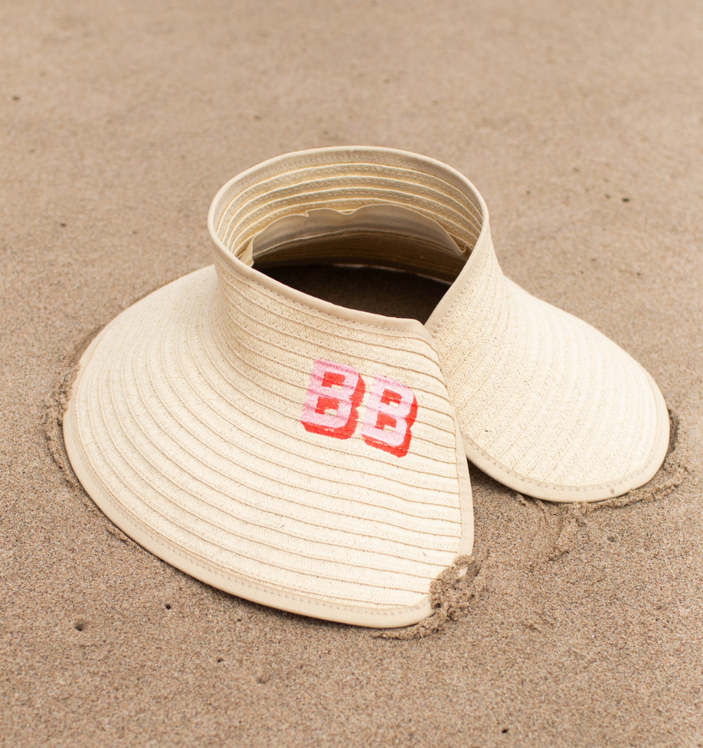 Custom Embroidered Packable Straw Sun Visor | Personalized Foldable Beach Visor with Shadow Monogram