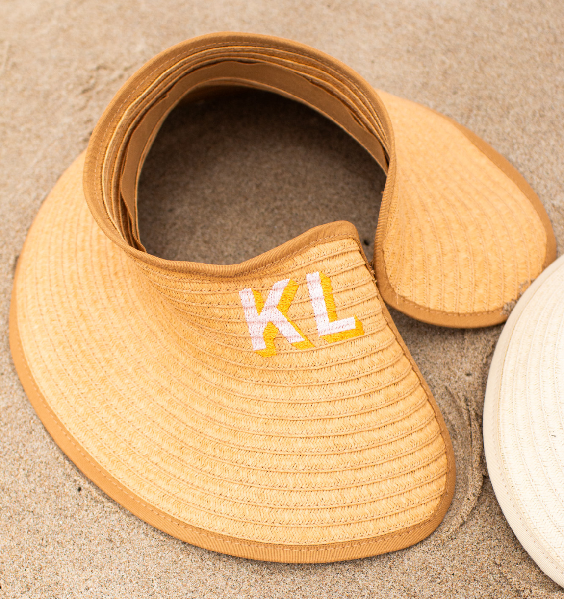 Custom Embroidered Packable Straw Sun Visor | Personalized Foldable Beach Visor with Shadow Monogram