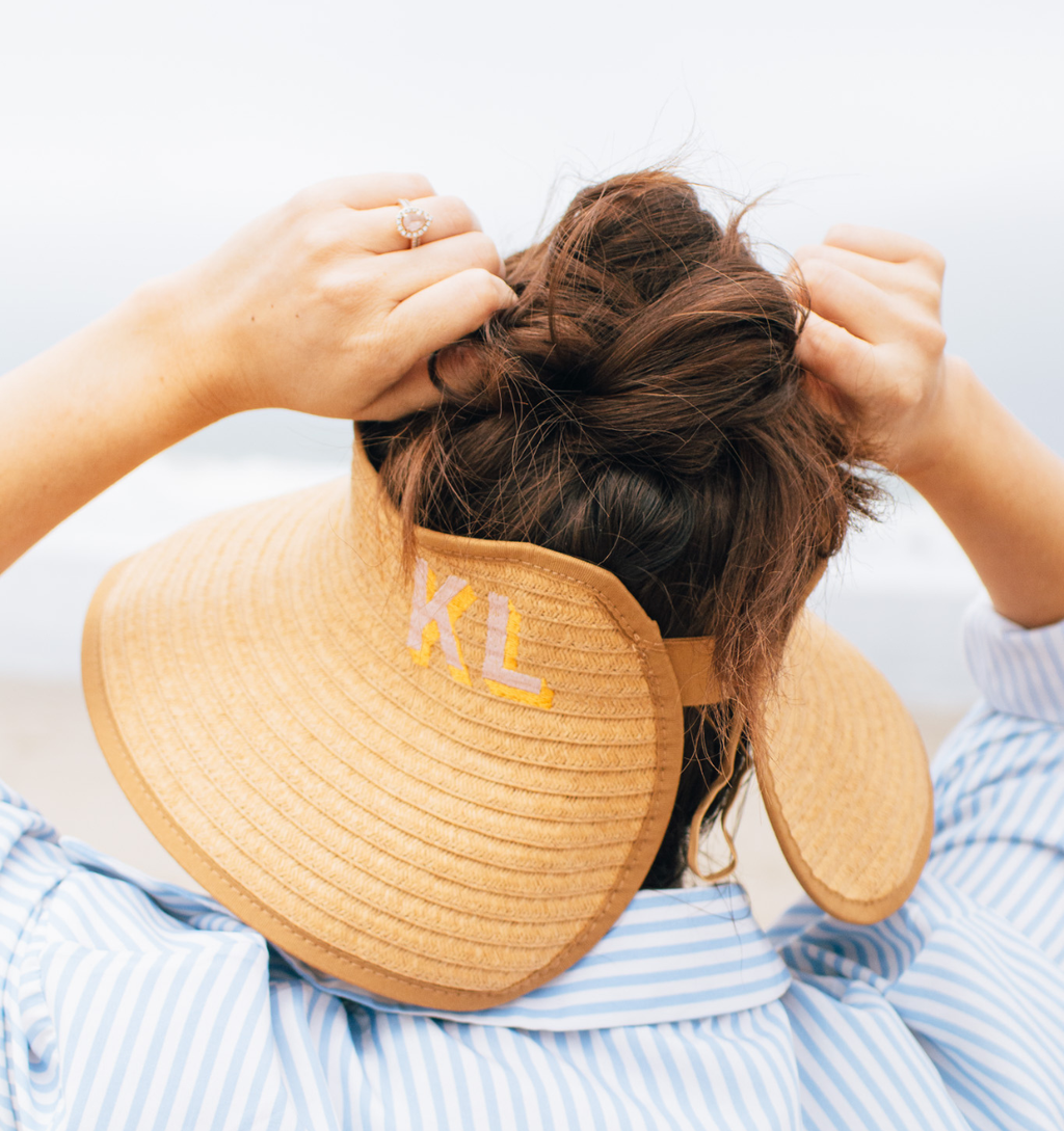 Custom Embroidered Packable Straw Sun Visor | Personalized Foldable Beach Visor with Shadow Monogram