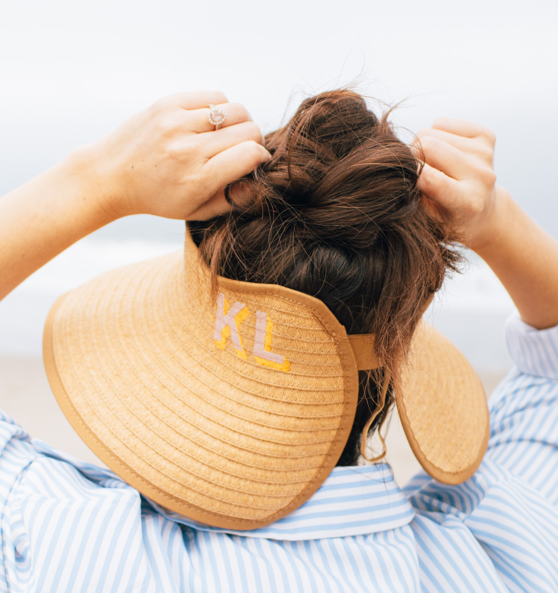 Custom Embroidered Packable Straw Sun Visor | Personalized Foldable Beach Visor with Shadow Monogram
