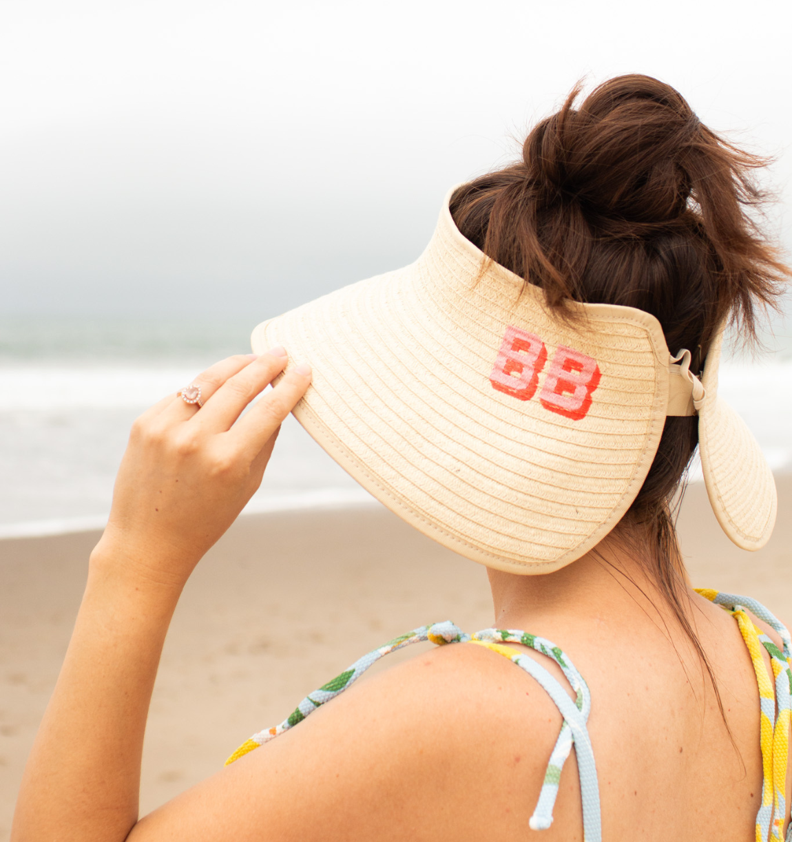 Custom Embroidered Packable Straw Sun Visor | Personalized Foldable Beach Visor with Shadow Monogram
