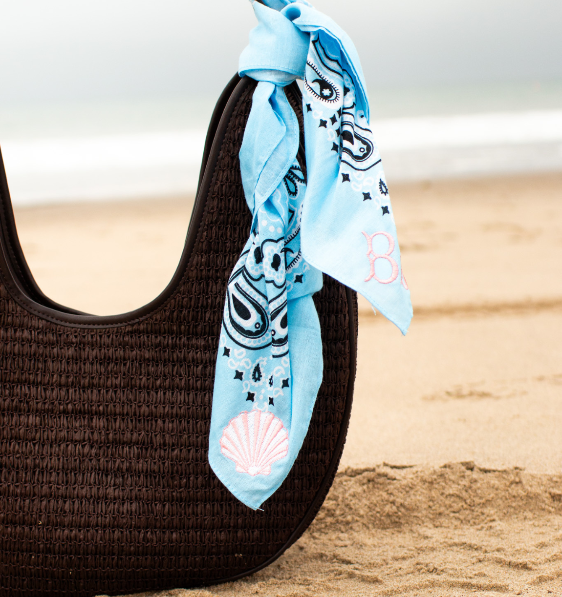Personalized Embroidered Bandana Bag Charm | Custom Initials & Icon Scarf for Purses, Beach Bags & Totes
