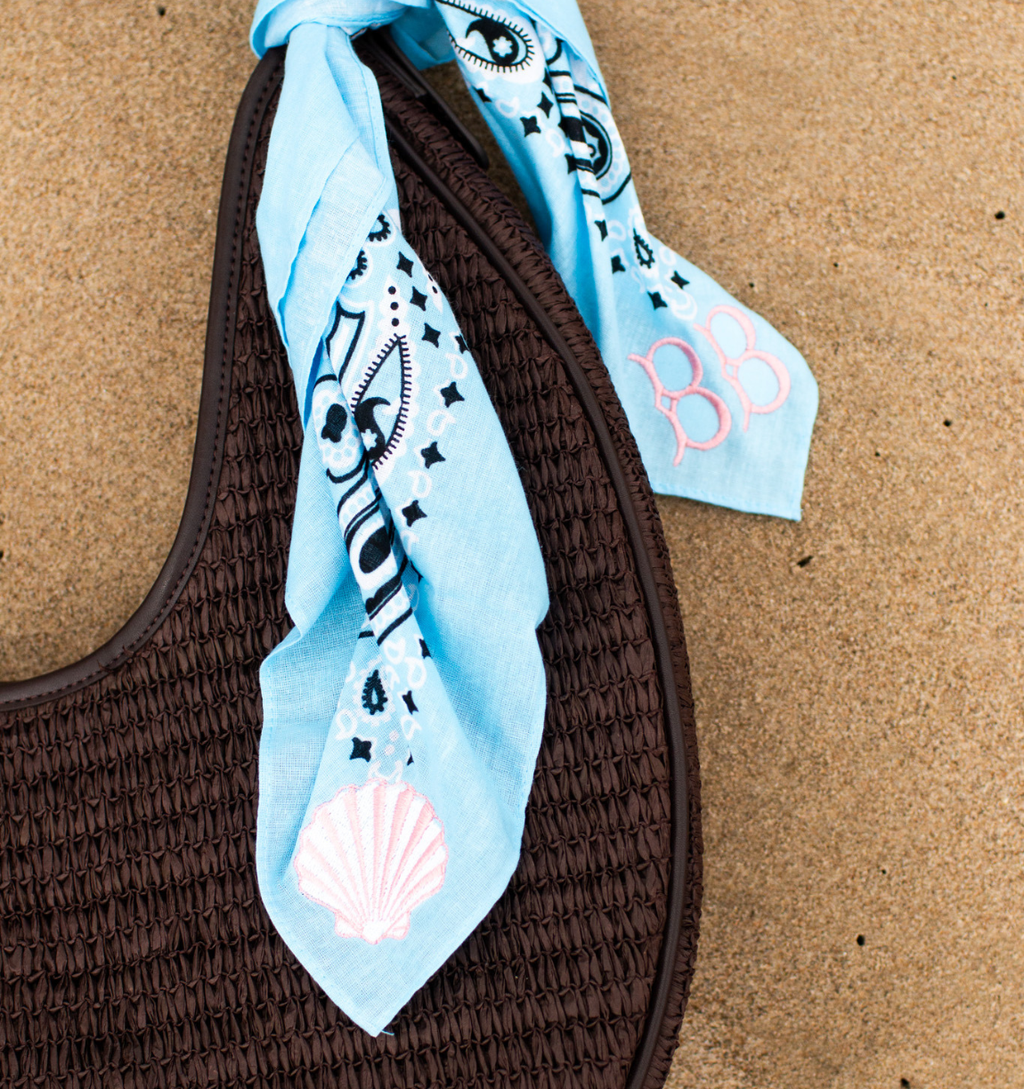 Personalized Embroidered Bandana Bag Charm | Custom Initials & Icon Scarf for Purses, Beach Bags & Totes