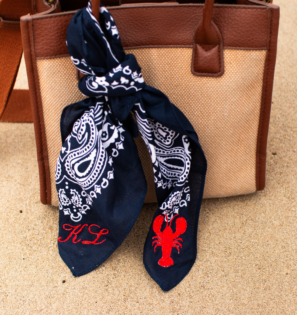 Personalized Embroidered Bandana Bag Charm | Custom Initials & Icon Scarf for Purses, Beach Bags & Totes