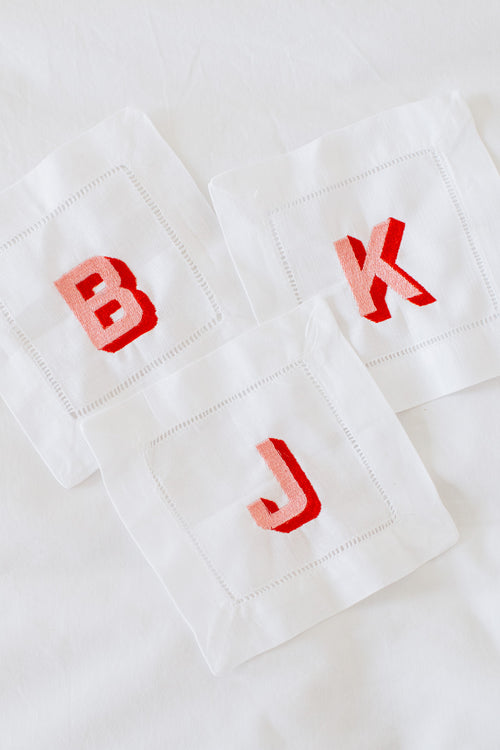 Colorblocked Initial Cocktail Napkins