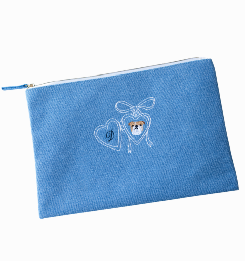 Personalized Dog Lover Denim Pouch – Custom Breed & Initial